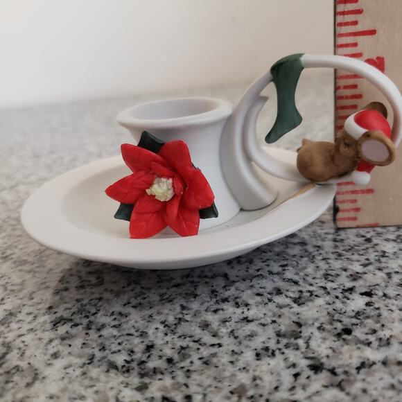 VTG George Good‎ Christmas Ceramic Taper Candle Holder Chamberstick Sleepy Mouse - Picture 8 of 9
